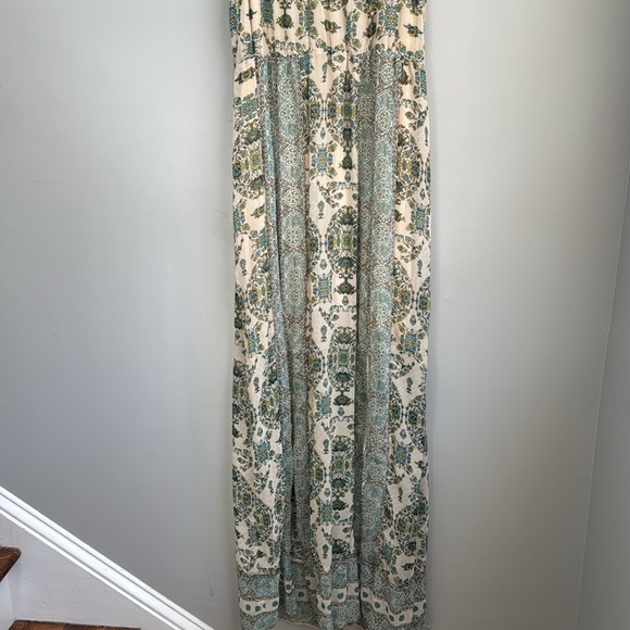 Free People lace front maxi dress double front slit Moroccan cream green print - Picture 3 of 16